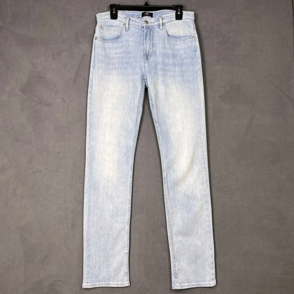 7 For All Mankind Mens Slimmy Slim Straight Leg Stretch Jeans Light Wash 7T00106